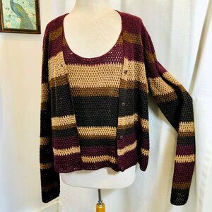 Jones New York Two Piece Cardigan Set Linen Knit Vintage 1990s